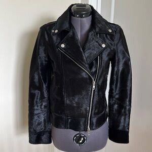 Calf hair leather moto jacket